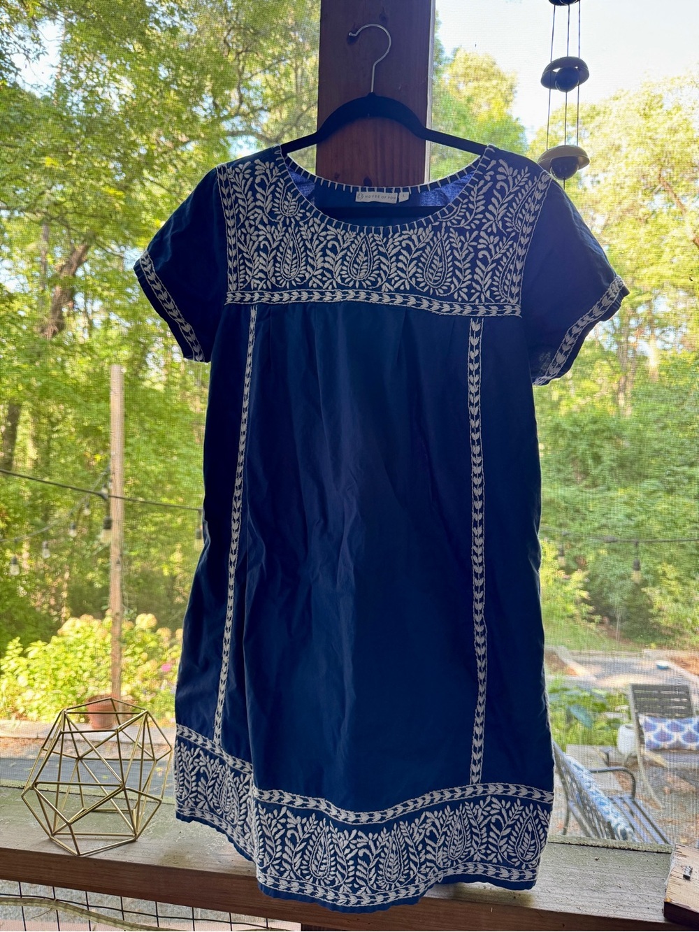 Embroidered Navy Short Sleeve Shift Dress